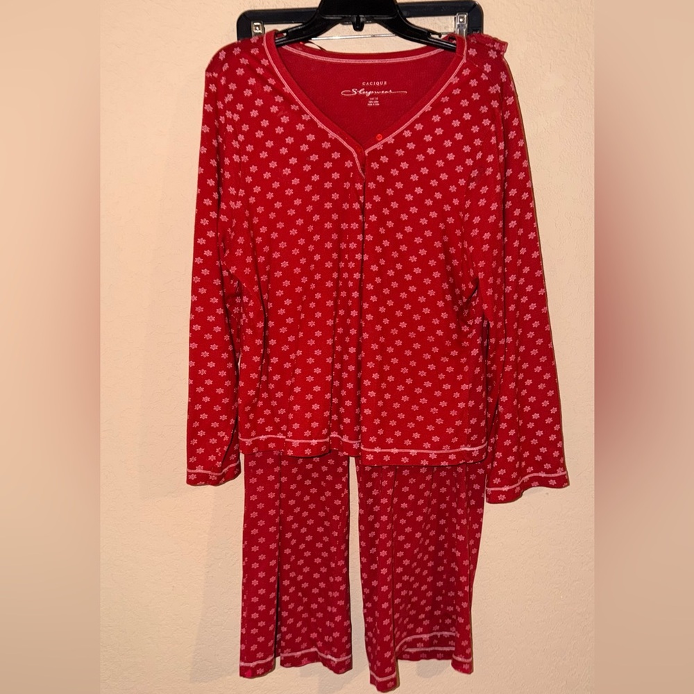 Cacique Lane Bryant Christmas Red & White Snowflake Pajama Set- Size 14/16